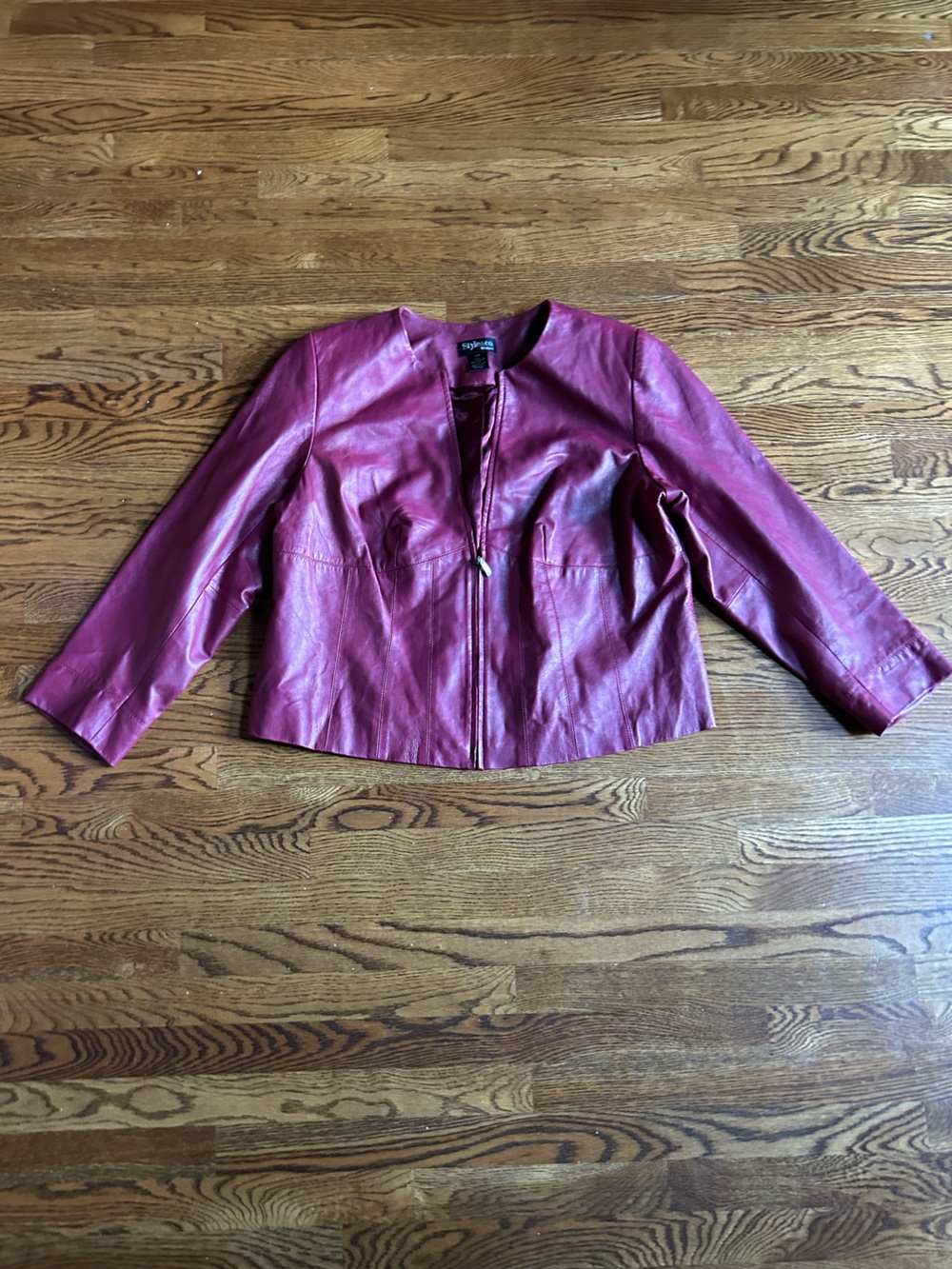 Style & Co Genuine Leather Jacket Burgundy Wine Red Size 18W Plus Size - Picture 3 of 11